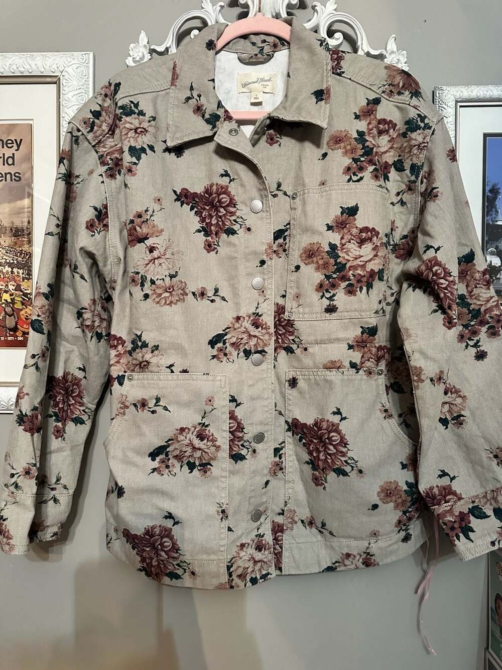 Universal Thread Oversized Floral Jacket Size S Khaki Button Down Cotton